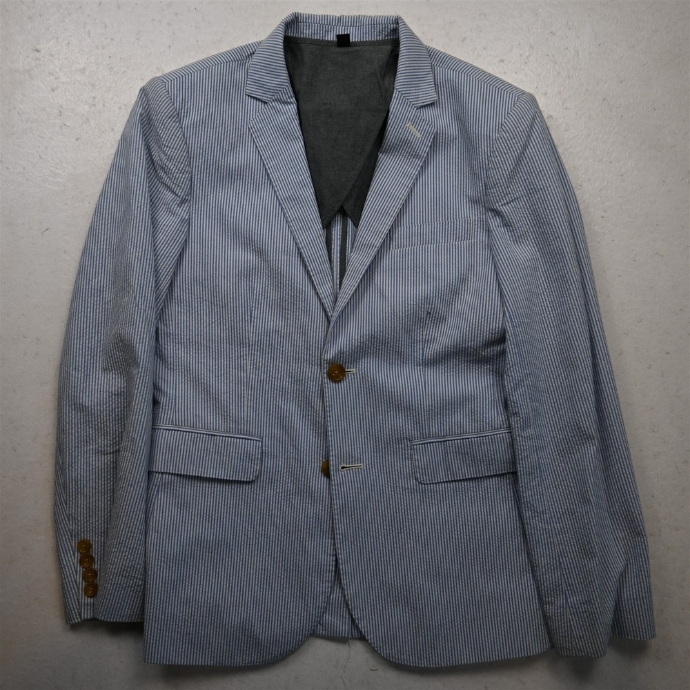 Boys Crewcuts 34S Blue White Stripe Seersucker Mens Blazer Jacket Sport Coat